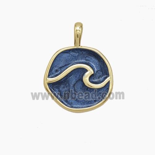 Copper Snake Pendant Blue Enamel Circle Gold Plated