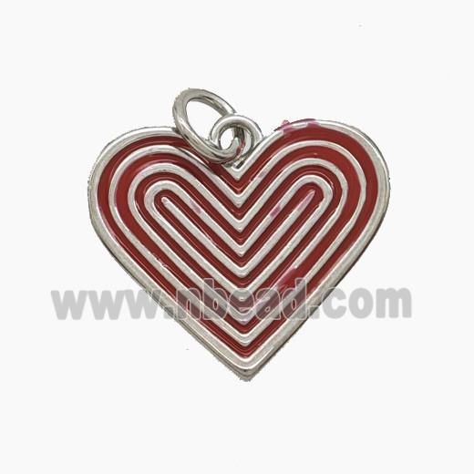 Copper Ribbed Heart Pendant Red Enamel Platinum Plated