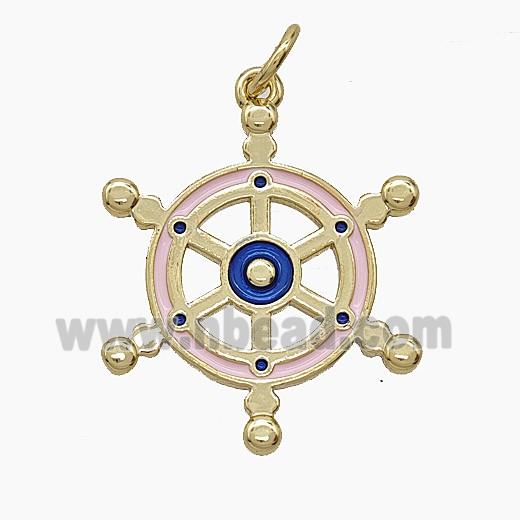 Copper Shipwheel Pendant Enamel Gold Plated