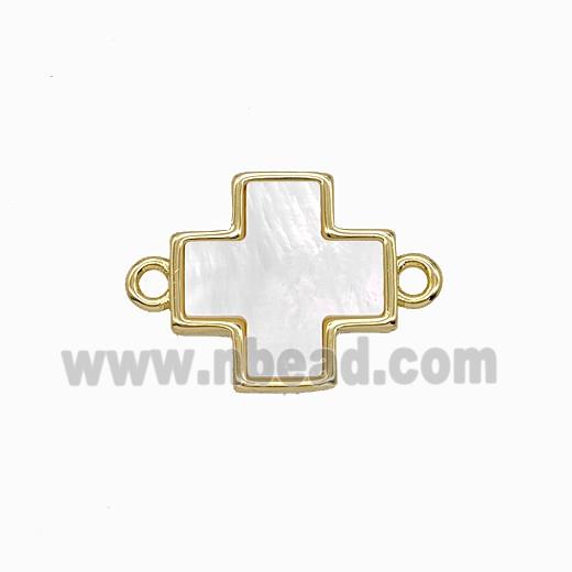 Copper Cross Connector Pave Shell Gold Plated