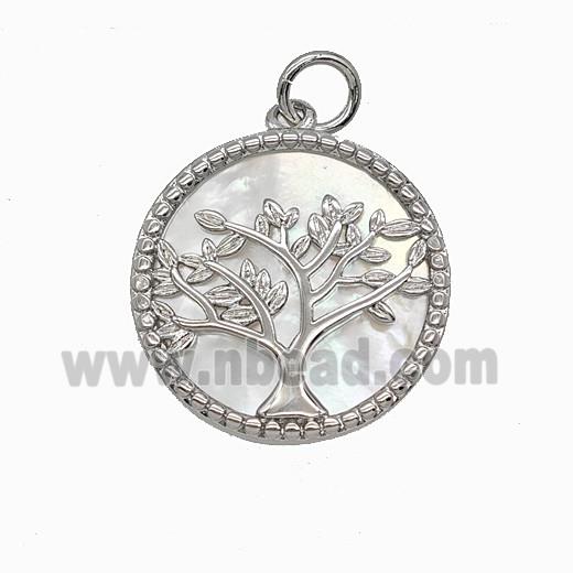 Copper Tree Of Life Pendant Pave Shell Platinum Plated