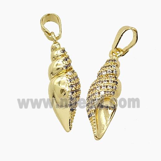 Copper Conch Shell Pendant Pave Zirconia Gold Plated