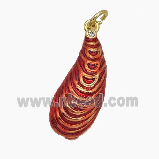 Copper Scallop Shell Pendant Red Painted Gold Plated