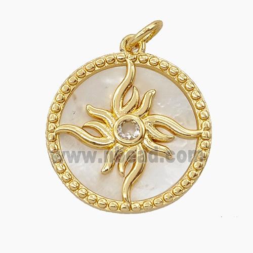 Copper Sun Pendant Pave Zirconia Shell Gold Plated