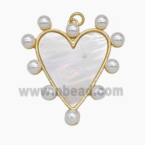 Copper Heart Pendant Pave Shell Resin Gold Plated