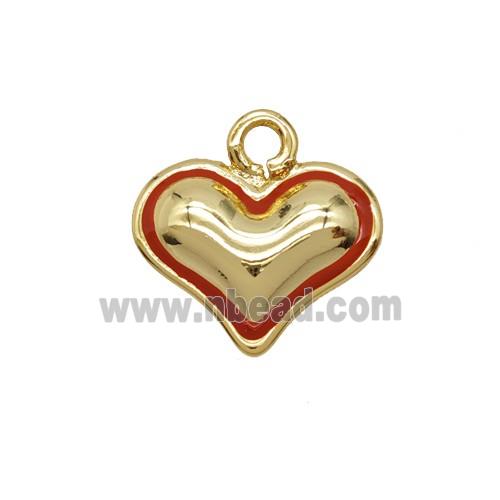 Copper Heart Pendant Red Enamel Gold Plated