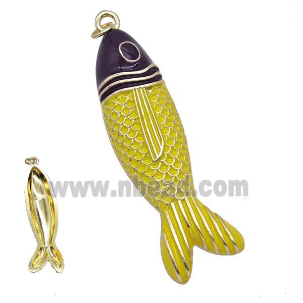 Copper Fish Pendant Yellow Black Enamel Gold Plated