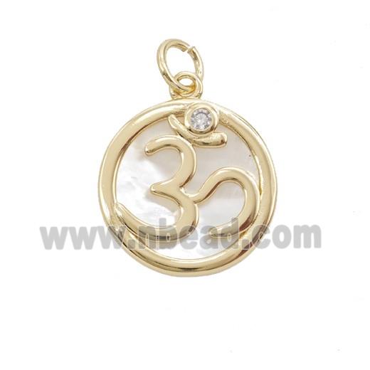 Hindu Sign Charms Copper Pendant Pave Zirconia Shell Gold Plated