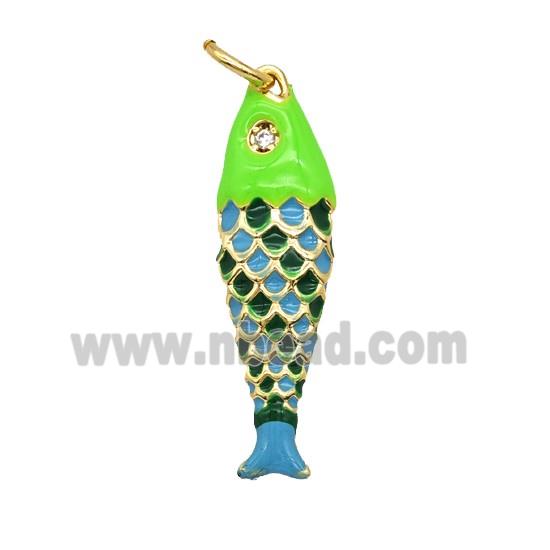 Copper Fish Pendant Blue Green Enamel Gold Plated