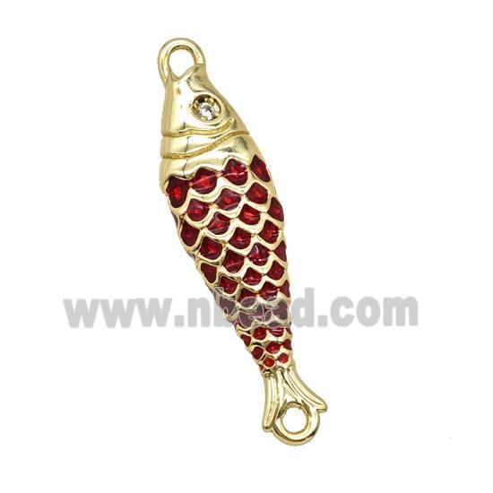 Copper Fish Connector Red Enamel Gold Plated