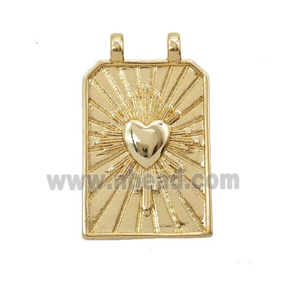 Copper Heart Pendant Sunray Rectangle 2loops Gold Plated