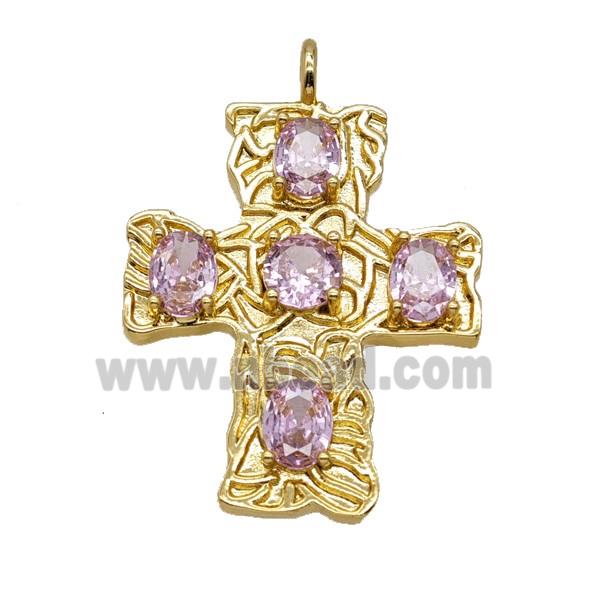 Copper Cross Pendant Pave Zirconia Gold Plated