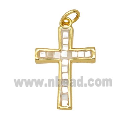 Copper Cross Pendant Pave Shell Gold Plated