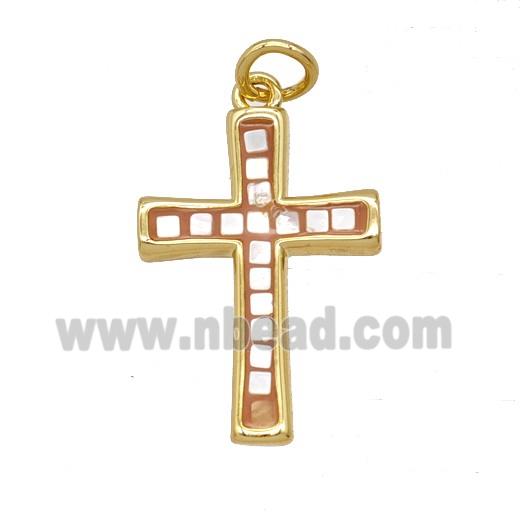 Copper Cross Pendant Pave Shell Gold Plated