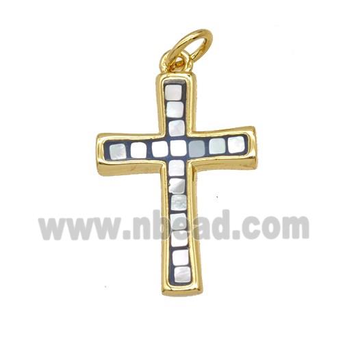 Copper Cross Pendant Pave Shell Gold Plated