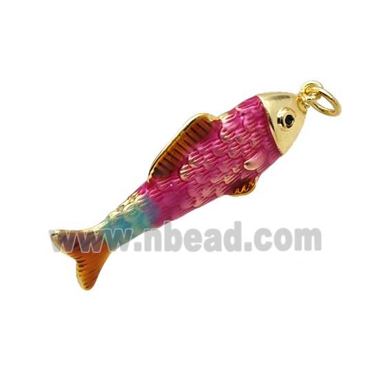 Copper Fish Pendant Pink Enamel Gold Plated