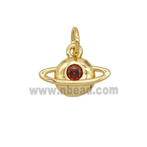 Copper Planet Pendant Pave Zirconia 18K Gold Plated