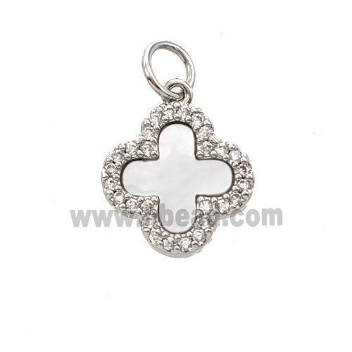 Copper Clover Pendant Pave Zirconia Shell Platinum Plated