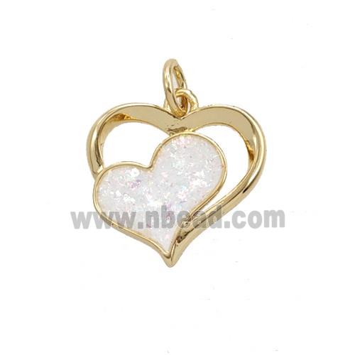 Copper Heart Pendant Pave White FireOpal 18K Gold Plated