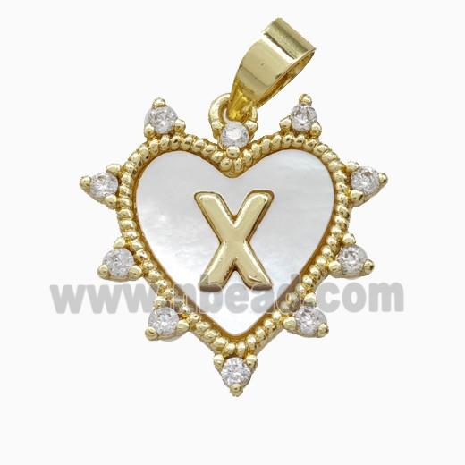 Copper Letter-X Heart Pendant Pave Zirconia Shell Gold Plated