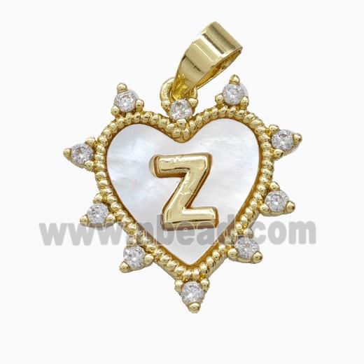 Copper Letter-Z Heart Pendant Pave Zirconia Shell Gold Plated