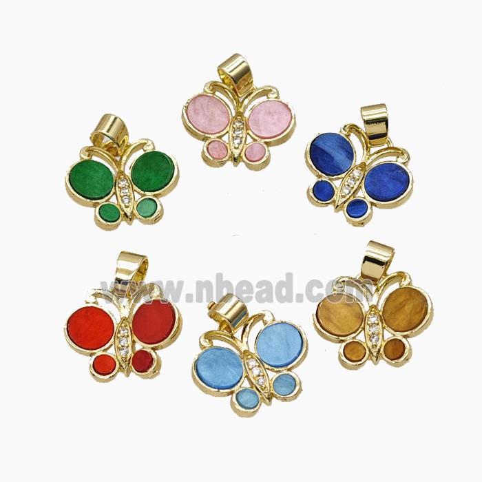 Copper Butterfly Pendant Pave Shell Gold Plated Mixed