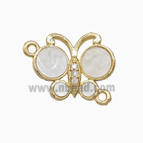 Copper Butterfly Connector Pave White Shell Gold Plated
