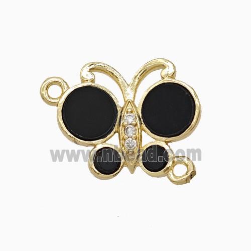 Copper Butterfly Connector Pave Black Shell Gold Plated