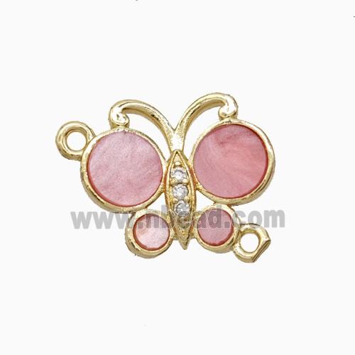 Copper Butterfly Connector Pave Pink Shell Gold Plated