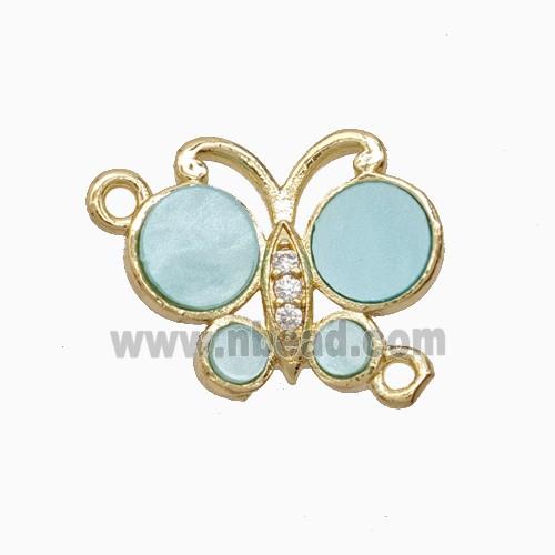 Copper Butterfly Connector Pave Lt.green Shell Gold Plated