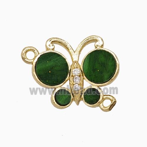 Copper Butterfly Connector Pave Green Shell Gold Plated