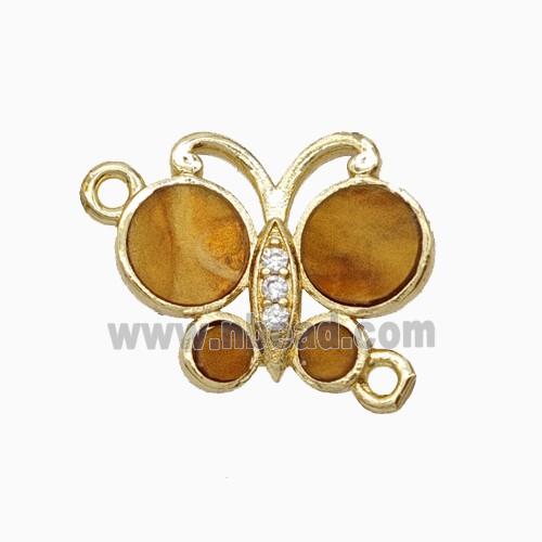 Copper Butterfly Connector Pave Orange Shell Gold Plated