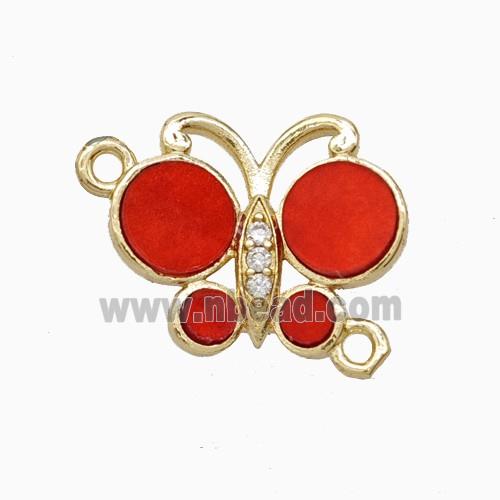 Copper Butterfly Connector Pave Red Shell Gold Plated