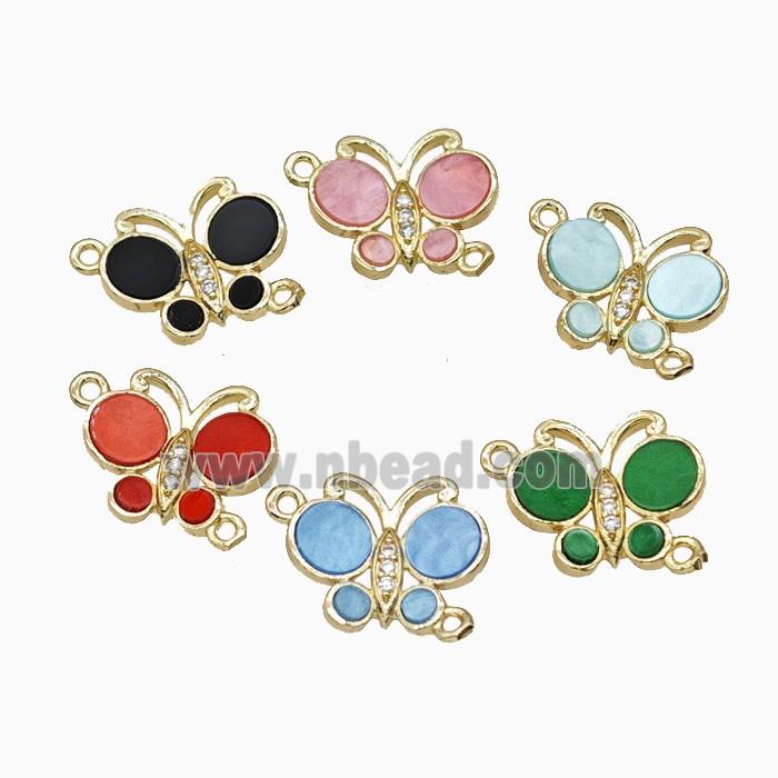 Copper Butterfly Connector Pave Shell Gold Plated Mixed
