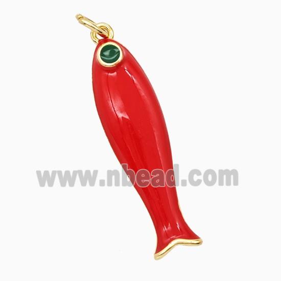 Copper Fish Pendant Red Enamel Gold Plated