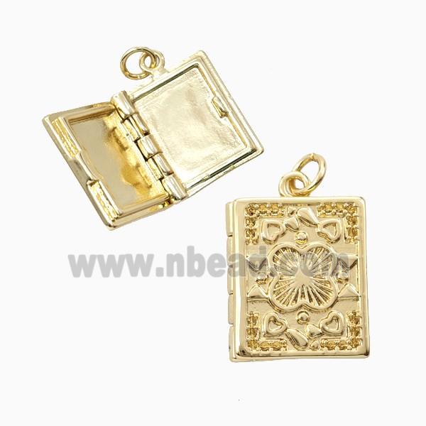 Copper Rectangle Locket Pendant Clover Gold Plated