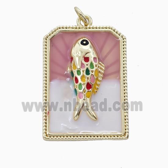 Copper Fish Pendant Enamel Rectangle Gold Plated