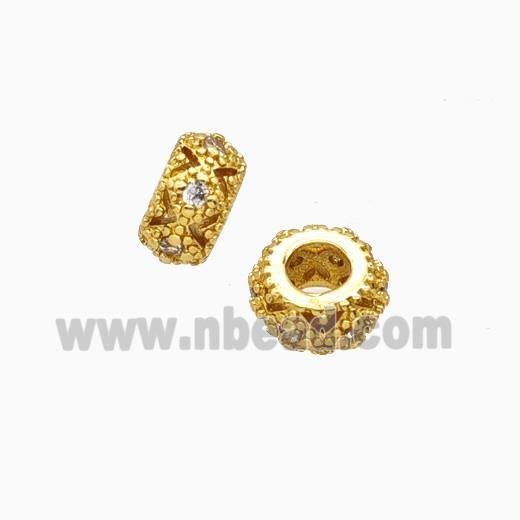 Copper Rondelle Beads Pave Zirconia Large Hole Gold Plated