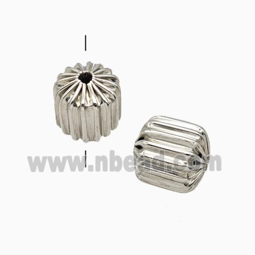 Copper Tube Beads Ribbed Platinum Plated