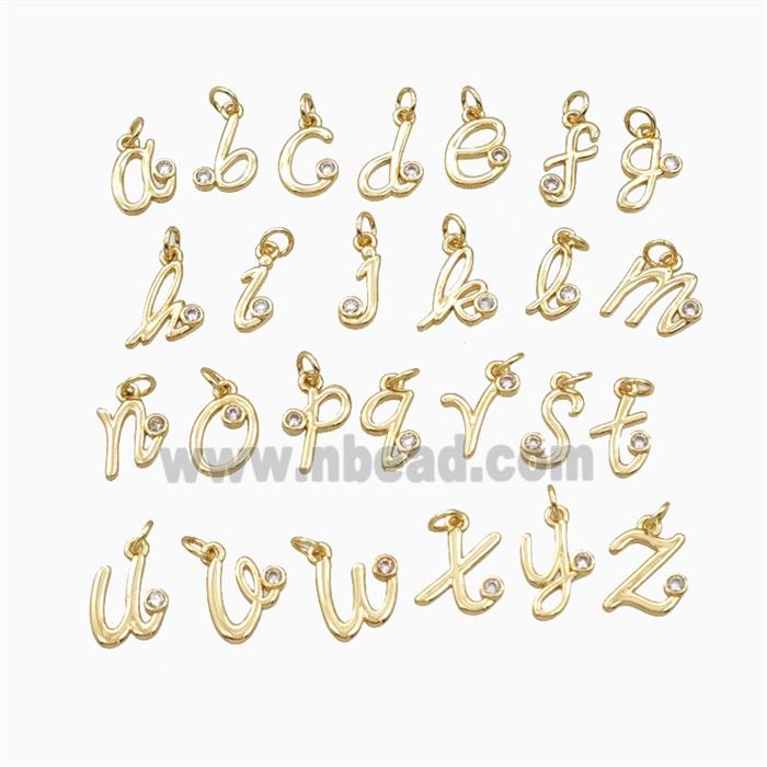 Copper Alphabet Pendant Pave Zirconia Gold Plated Mix Letters