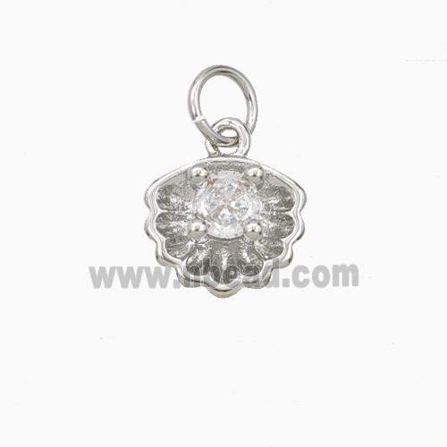 Copper Scallop Shell Pendant Pave Zirconia Platinum Plated