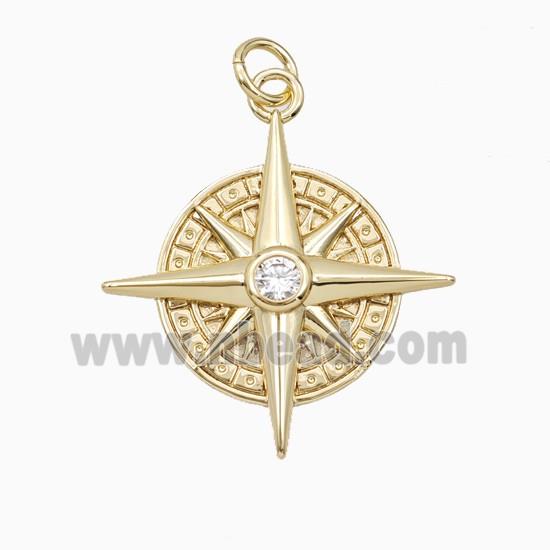 Copper Compass Pendant Pave Zirconia Gold Plated