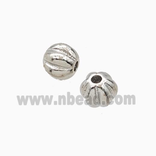 Copper Round Beads Ribbed Platinum Plated