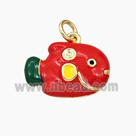 Copper Fish Pendant Red Enamel Gold Plated