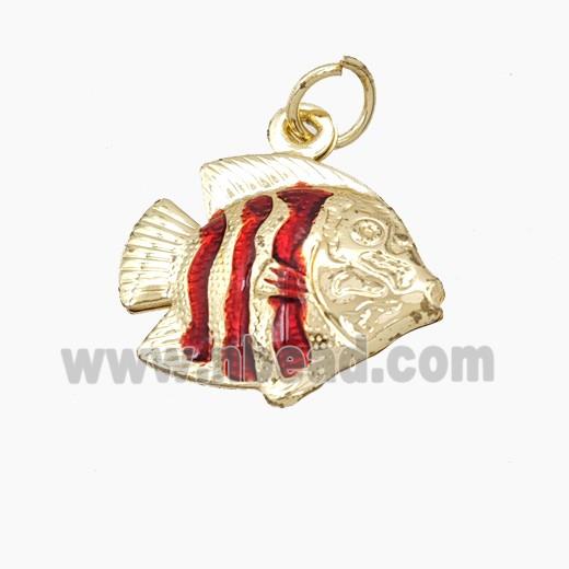 Copper Fish Pendant Red Painted Gold Plated