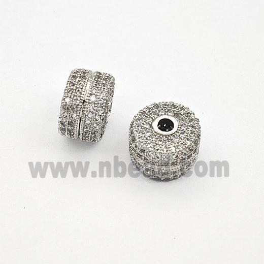 Copper Rondelle Beads Pave Zirconia Platinum Plated