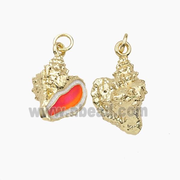 Copper Conch Shell Pendant Red Enamel Gold Plated