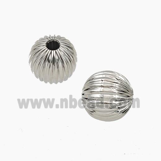 Copper Round Beads Ribbed Platinum Plated