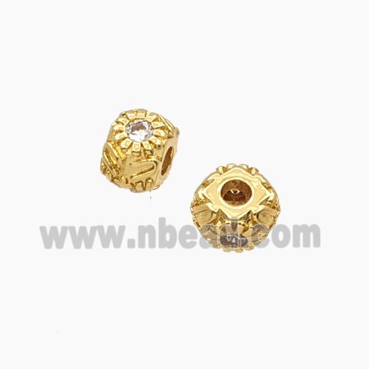 Copper Rondelle Beads With Flower Pave Zirconia Gold Plated