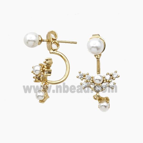 Copper Stud Earrings Pave Zirconia Resin Gold Plated